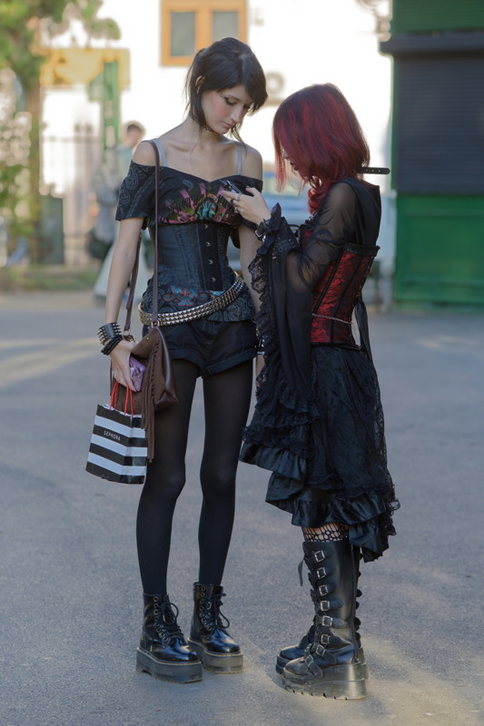 Lesbians friends chatting outdoors